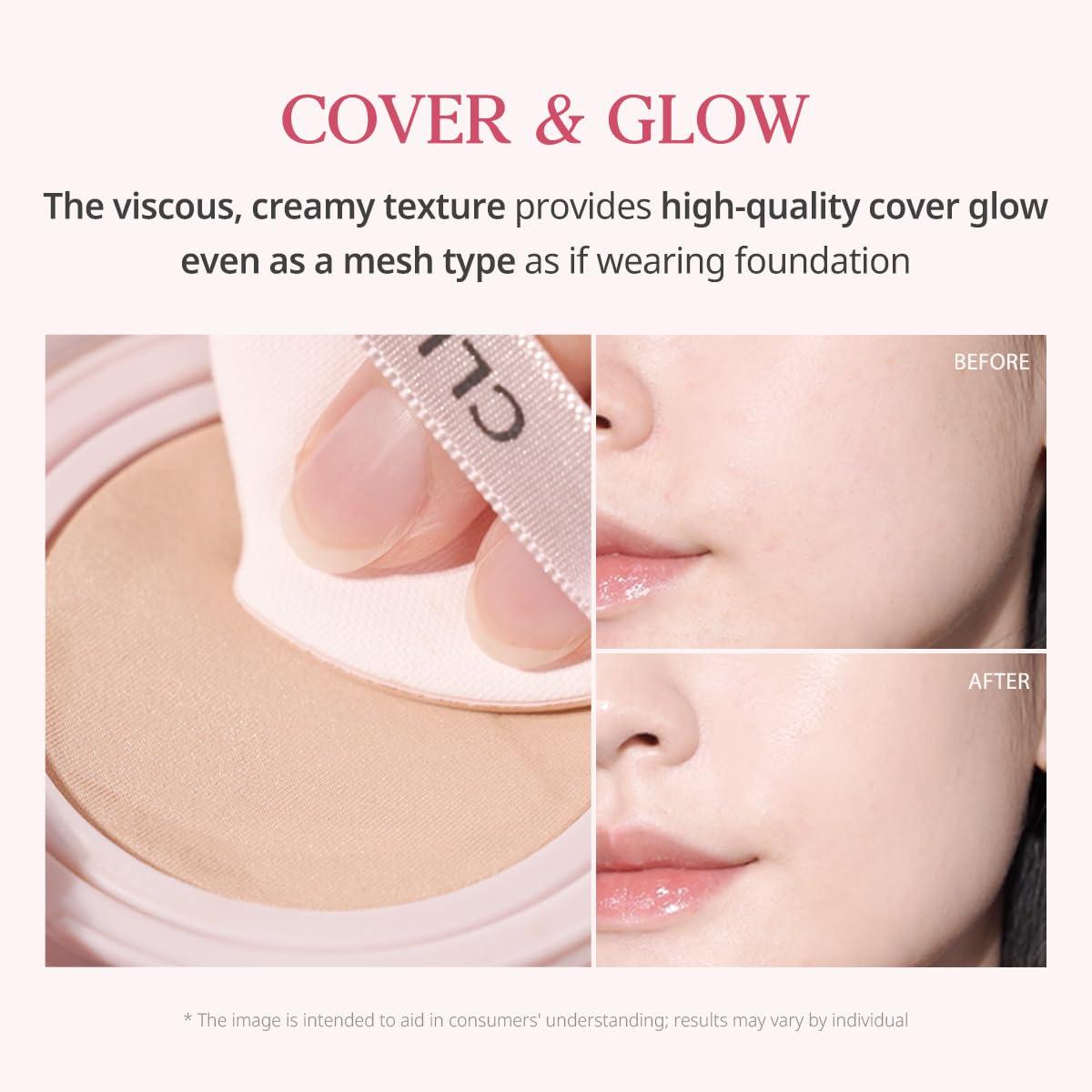CLIO PROFESSIONAL CLIO Kill Cover Mesh Glow Cushion Foundation ([Refill Included] 15g*2, 21N LINEN), Glass Skin, Long-Lasting, Lightweight, Buildable Coverage, Glowy Skin Makeup
