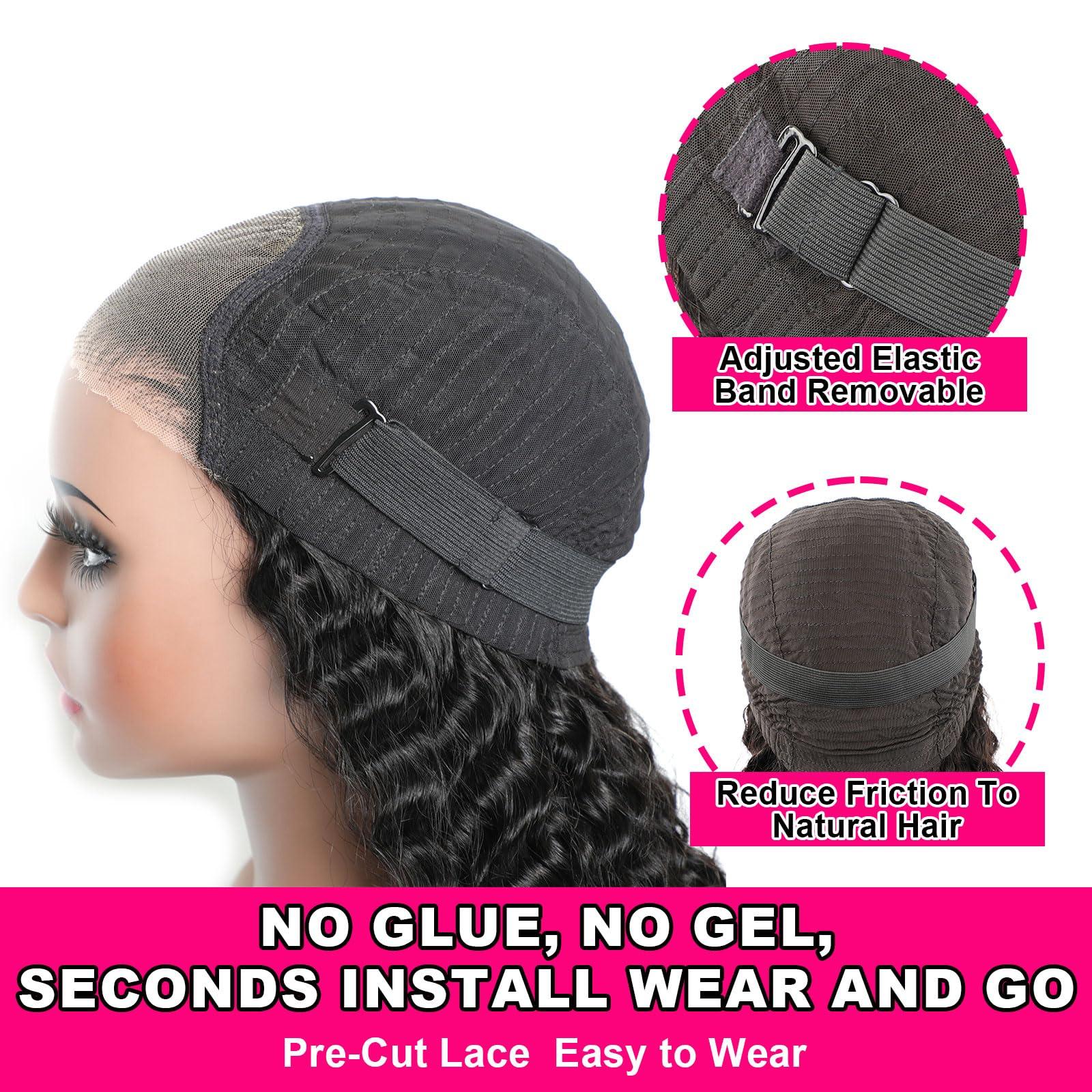 ISEE ISEE Hair Wear and Go Glueless Wig for Beginners Wigs Deep Wave Glueless Wigs Human Hair Pre Plucked New Upgraded No Glue 4x4 HD Lace Closure Wigs Human Hair for Black Women with Baby Hair 24 Inch