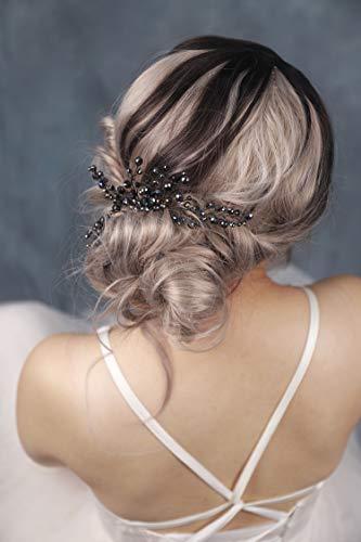 fxmimior FXmimior Bridal Hair Accessories Black Hair Comb Gothic Wedding Hair Accessory Black Headpiece Evening Hair Adornment Prom Beaded Bridesmaid gift