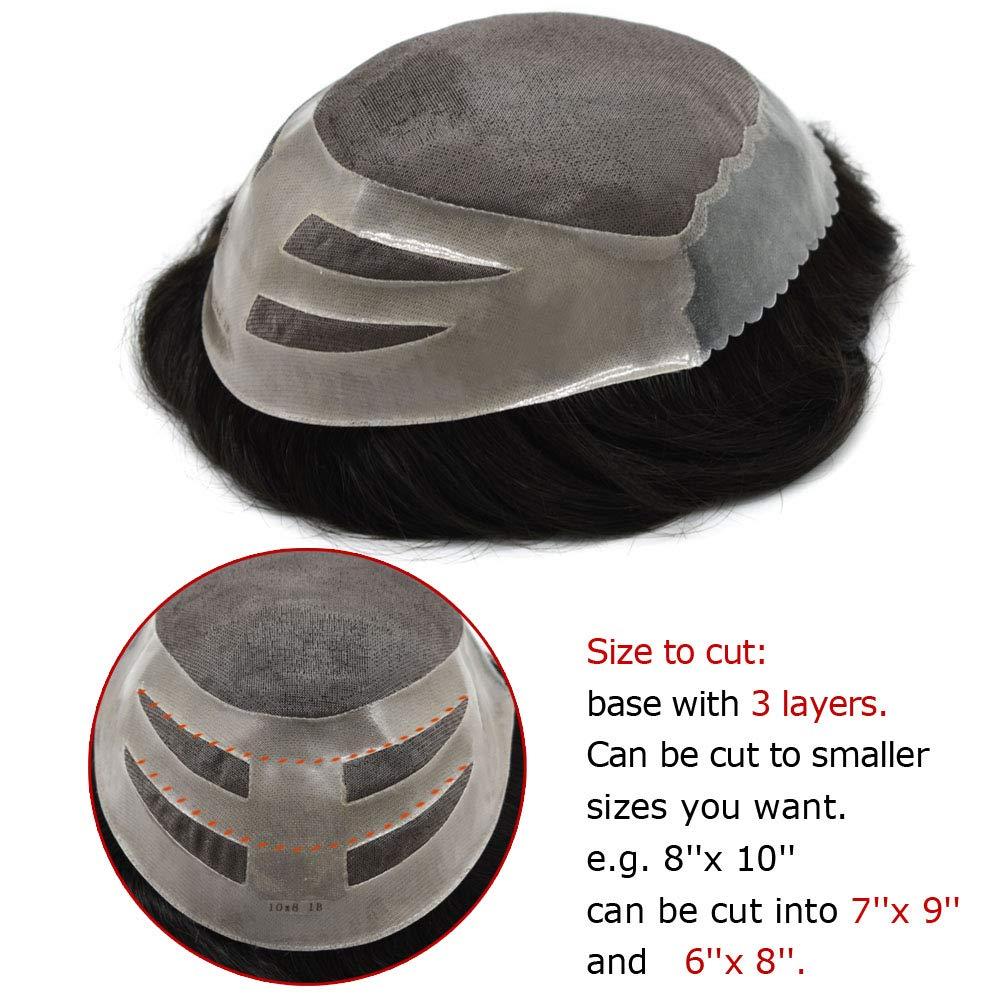 Generic Mens Toupee Human Hair System Fine Mono Lace Toupee For Men Durable Lace&PU Hairpieces For Men Monofilament Wig (#1B50#1B Off Black With 50% Synthetic Grey, 8\"X10\"-120% Med-light to Medium Density)