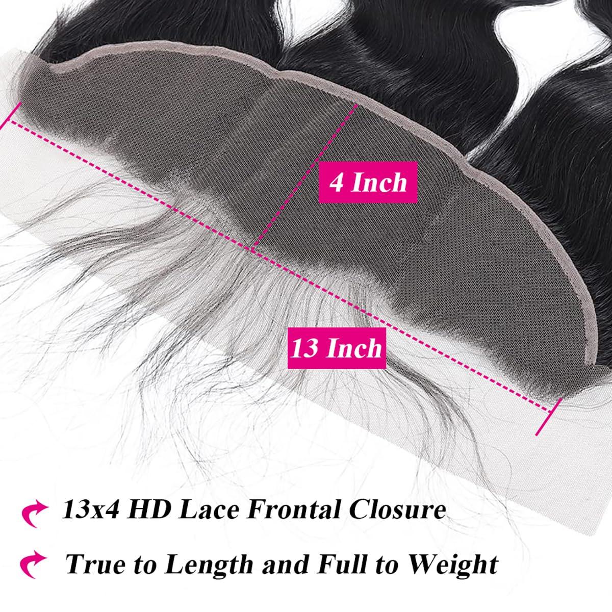 mmiQus mmiQus 13x4 Frontal Body Wave Lace Frontal 100% Human Hair Ear to Ear lace Frontal 13x4 Body wave hd Transparent Lace Closure 16 Inch