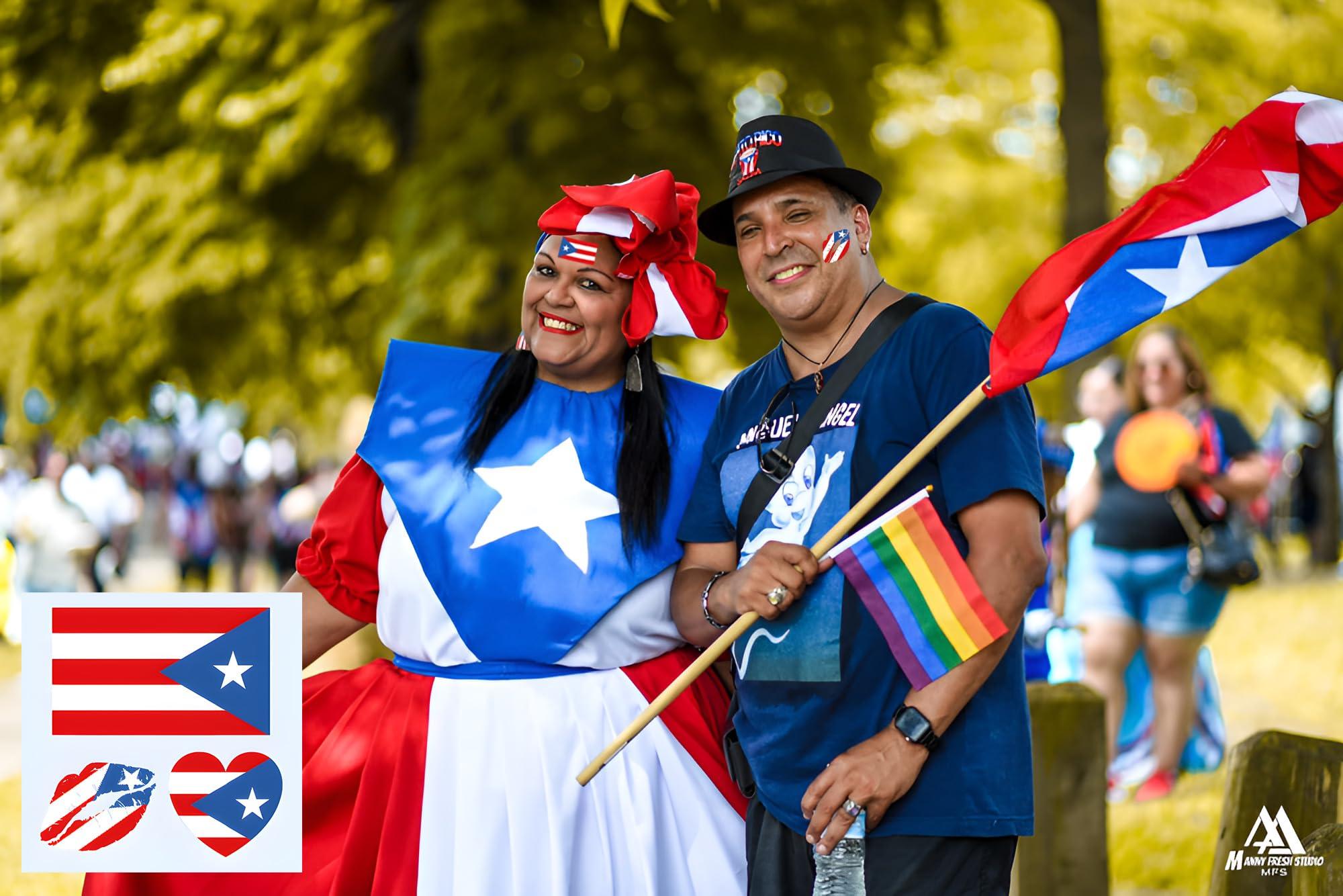 Y&C TENCOB Y&C TENCOB Puerto Rican Flag Tattoos,25 Sheets Puerto Rico Flag Temporary Face Tattoos Stickers,75 Pcs Waterproof Sweat National Flag Tattoos For Men Women Kids(Puerto Rico)