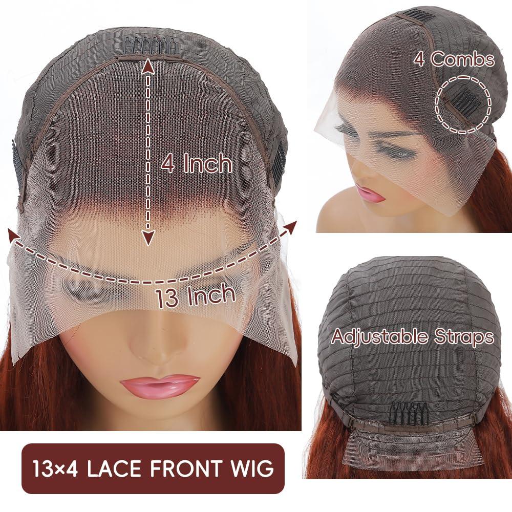 Boumon Reddish Brown Lace Front Wigs Human Hair Pre Plucked 200% Density Body Wave Lace Front Wigs Human Hair For Women 13x4 HD Lace Frontal Wig Glueless Reddish Brown Wig 22 Inch
