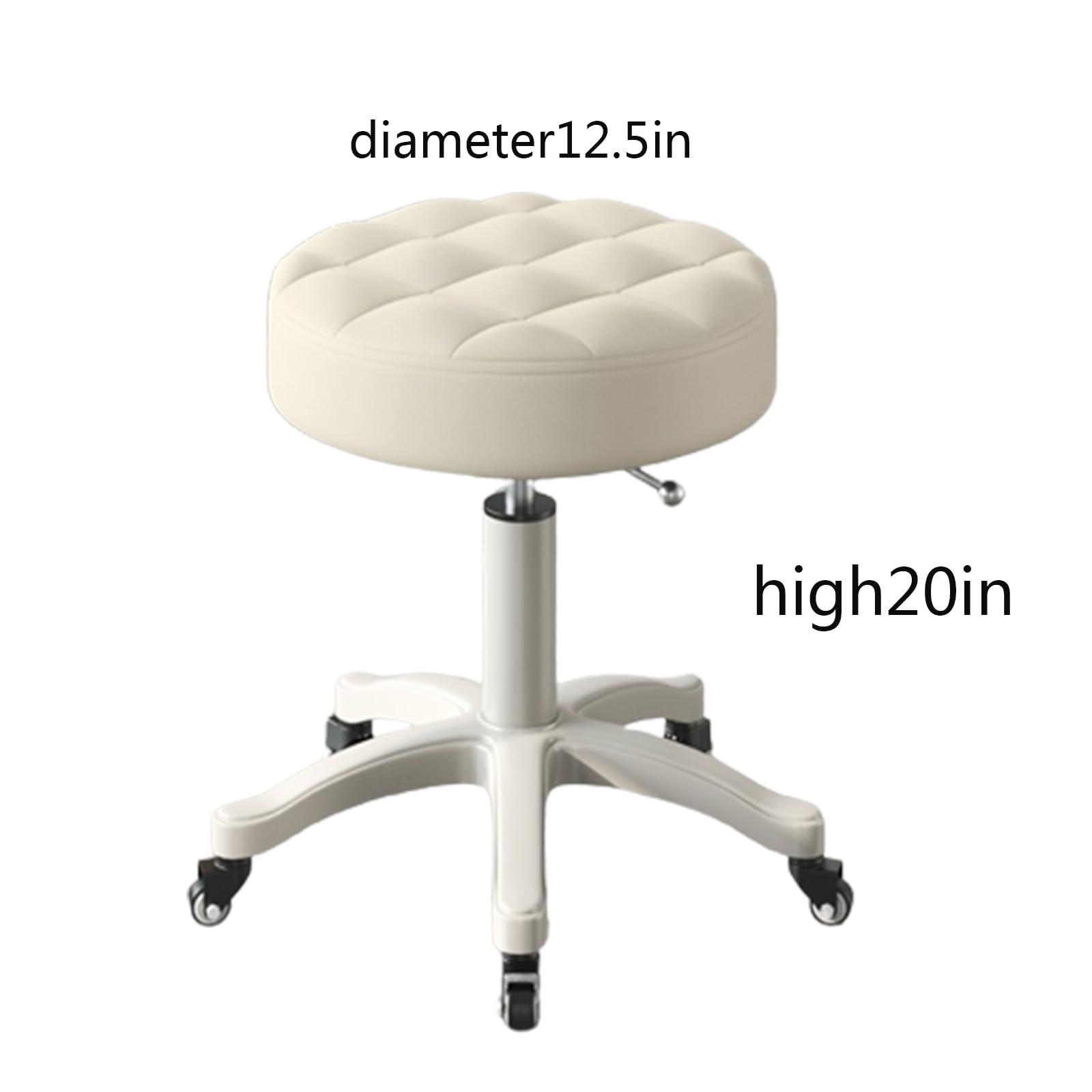 SHUANGLIW Heavy Duty Rolling Stool Adjustable Swivel Stool Chair with Bearing Wheels and for Kitchen Medical Esthetician Studio Drafting Salon Tattoo Work Office Beauty Salon Clinic Dentist (White)