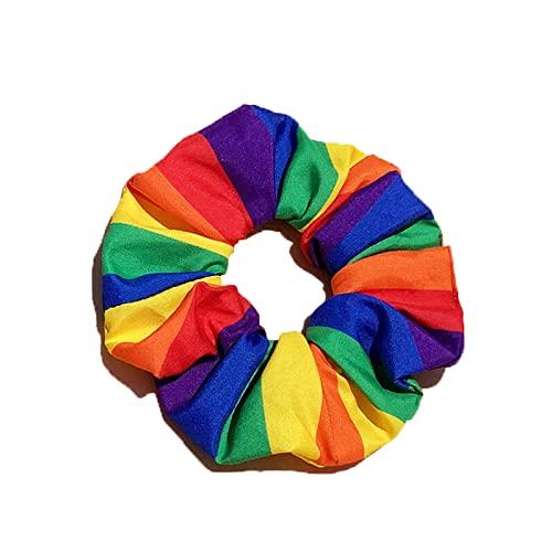 BBTDIN Rainbow Hair Scrunchies Striped Rainbow Ponytail Holder Pride Rainbow Hair Ring Tie JHP20 (2 Pcs-Set A)