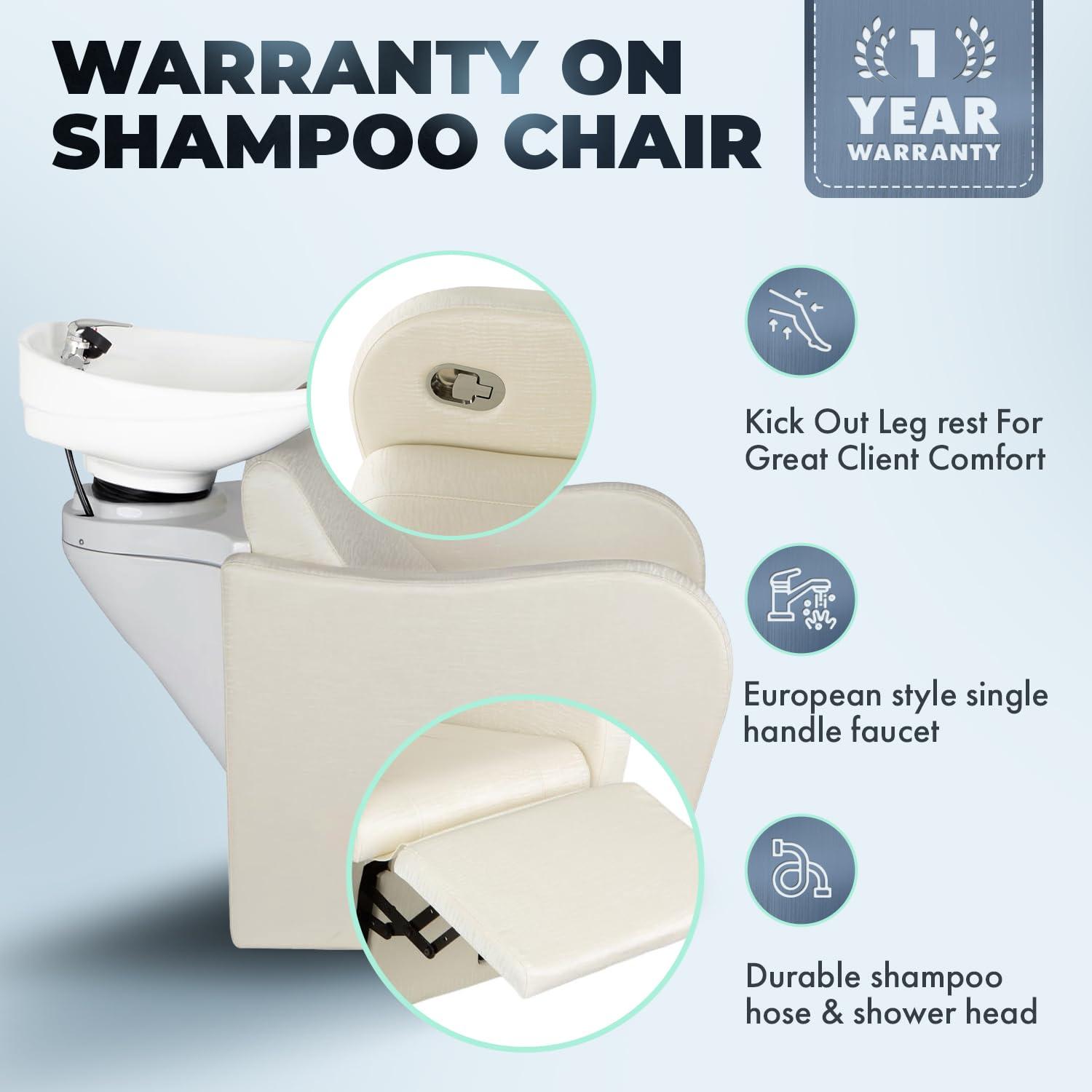 Buy-Rite Salon & Spa Equipment Buy-Rite Lexus Backwash Unit - Salon Shampoo Chair & Tilting Porcelain Shampoo Bowl, European Style Single Handle Faucet, Extra Wide Seat and Kick-Out Leg Rest, TS-8018B (White Zebra)