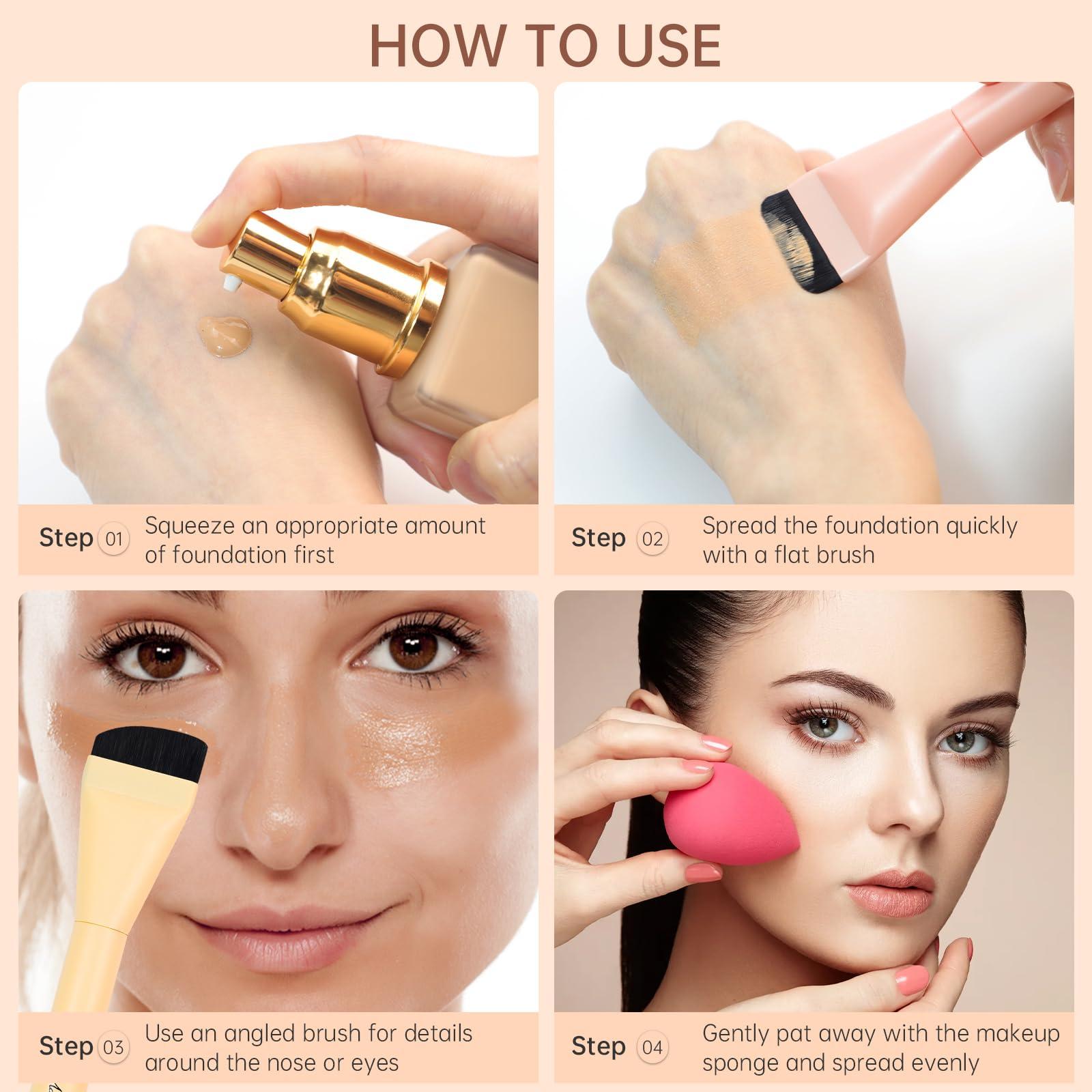 START MAKERS START MAKERS 2Pcs Ultra Thin Foundation Brushes, Flat Top & Angled Head Liquid Cream Foundation Makeup Brush Face Mask Brushes Tools, Pink & Yellow