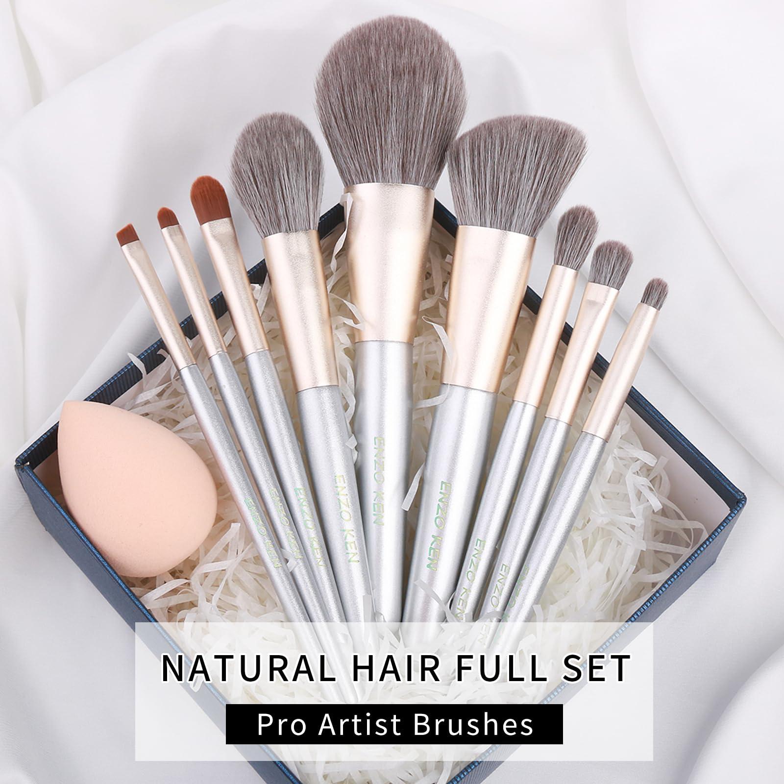 ENZO KEN ENZO KEN Natural Hair Makeup Brushes Set Professional, Grey Squirrel Hair Makeup Brush Set with Case, Unique Cosmetic Brushes Makeup Set, Natural Makeup Brushes, Natural Bristle Makeup Brushes -Silver