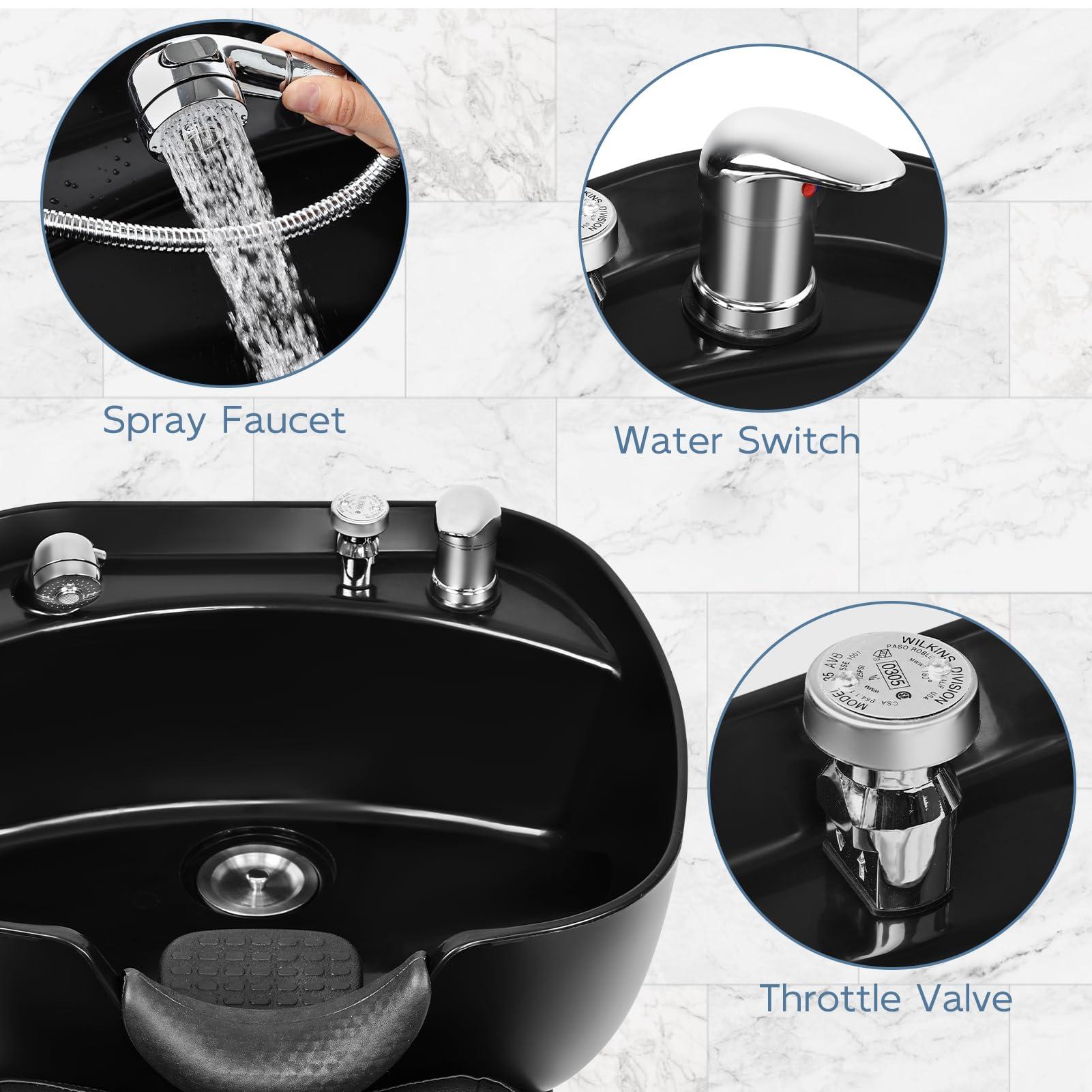 IJIALIFE IJIALIFE Shampoo Bowl and Chair Set for Salon, Hair Washing Station for Hair Stylist, ABS Plastic Backwash Barber Sink with Separate Footstool for Spa Beauty, Black