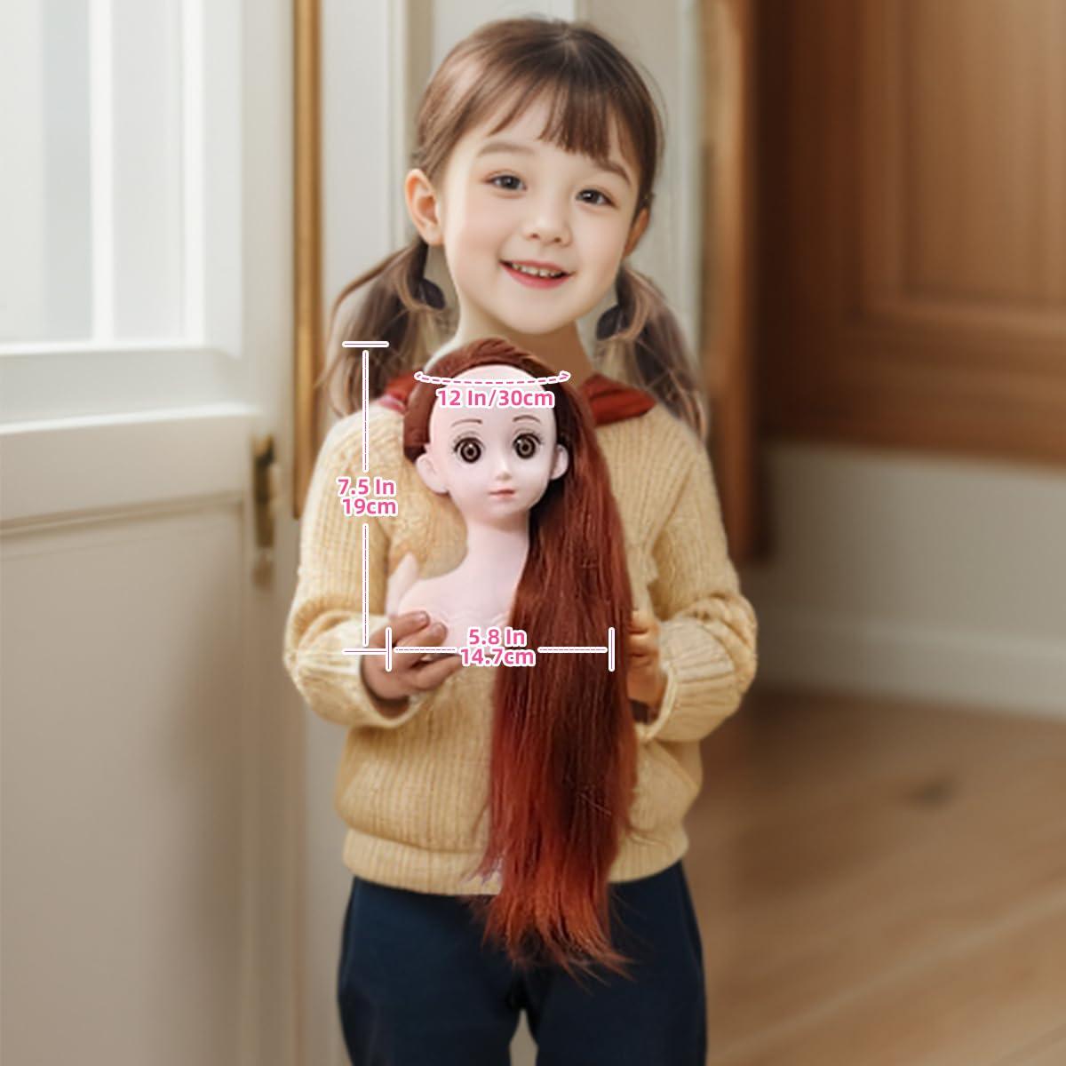 PERFEHAIR PERFEHAIR Doll Head for Hair Styling,Kids & Girls Small Mannequin with Soft Brown Hair, Braiding & Cosmetology Practice, Includes Clamp & Styling Tools