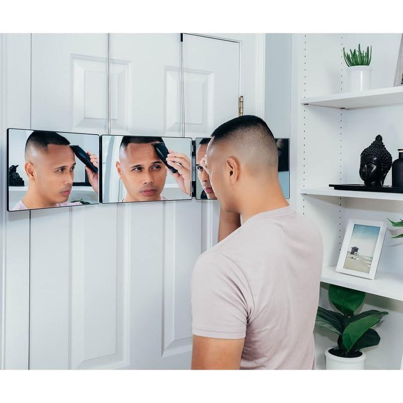 Self-Cut System Self-Cut System - 3 Way Mirror with Lights - Three Way Mirror for Self Hair Cutting - Over The Door Mirror - Trifold Mirror - 360 Mirror - Barber Mirror - Self Haircut Mirror (Travel 3.0 LED)