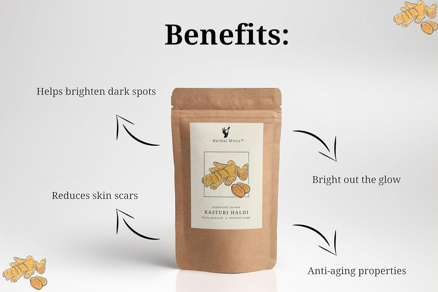 Generic Generic 100% Natural & Pure Kasturi Haldi Powder 100 GMS | Wild Turmeric Powder | Ideal for Skin brightening, Healthy Glowing Face, Shiny Skin Face Pack | Eco-Friendly Paper Pouch