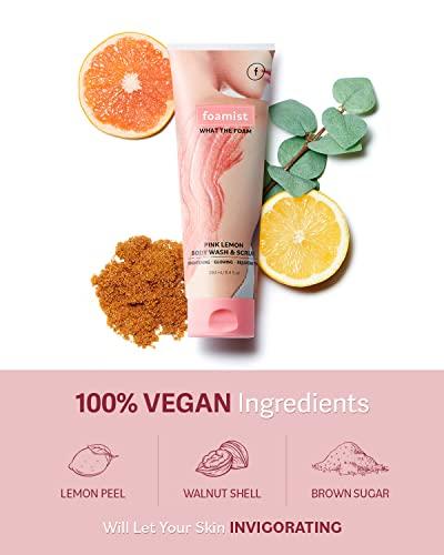 FOAMIST FOAMIST 100% Clean Vegan Exfoliating Pink Lemon + Grain Daily Body Scrub Perfect Holiday Gift for Brightening, Glowing, Rejuvenating skin silky effect 8.4 fl oz