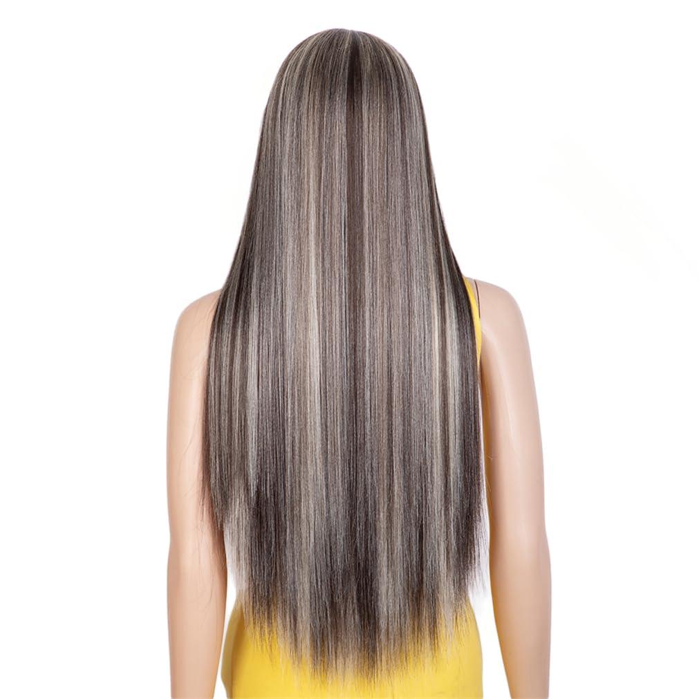 Adhdyuud Adhdyuud Cosplay Synthetic Lace Wig Straight Hair 30\" Ombre Blonde Wig Cosplay Wig For Black Women APRIC 130%#Lace Front#30inches