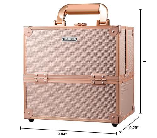 FRENESSA FRENESSA Makeup Train Case Makeup Case Travel Cosmetic Box Organizer Portable Make Up Box with Dividers Lockable for Artist Nail Sewing Vanity Storage Makeup Travel Case Rose Gold
