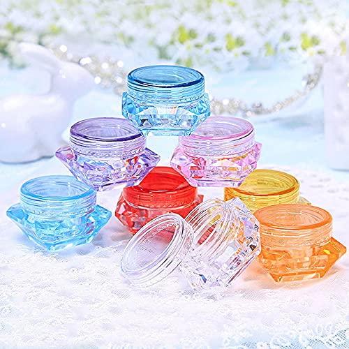 CANRUSU 100Pcs 3g/5g Plastic Diamond Shaped Cosmetic Jars Skin Care Containers Refillable Bottle 3ml/5ml Lotion Case Vials Face Cream Sample Pot Nail Art Eye Shadow Gel Box (5G,Green)