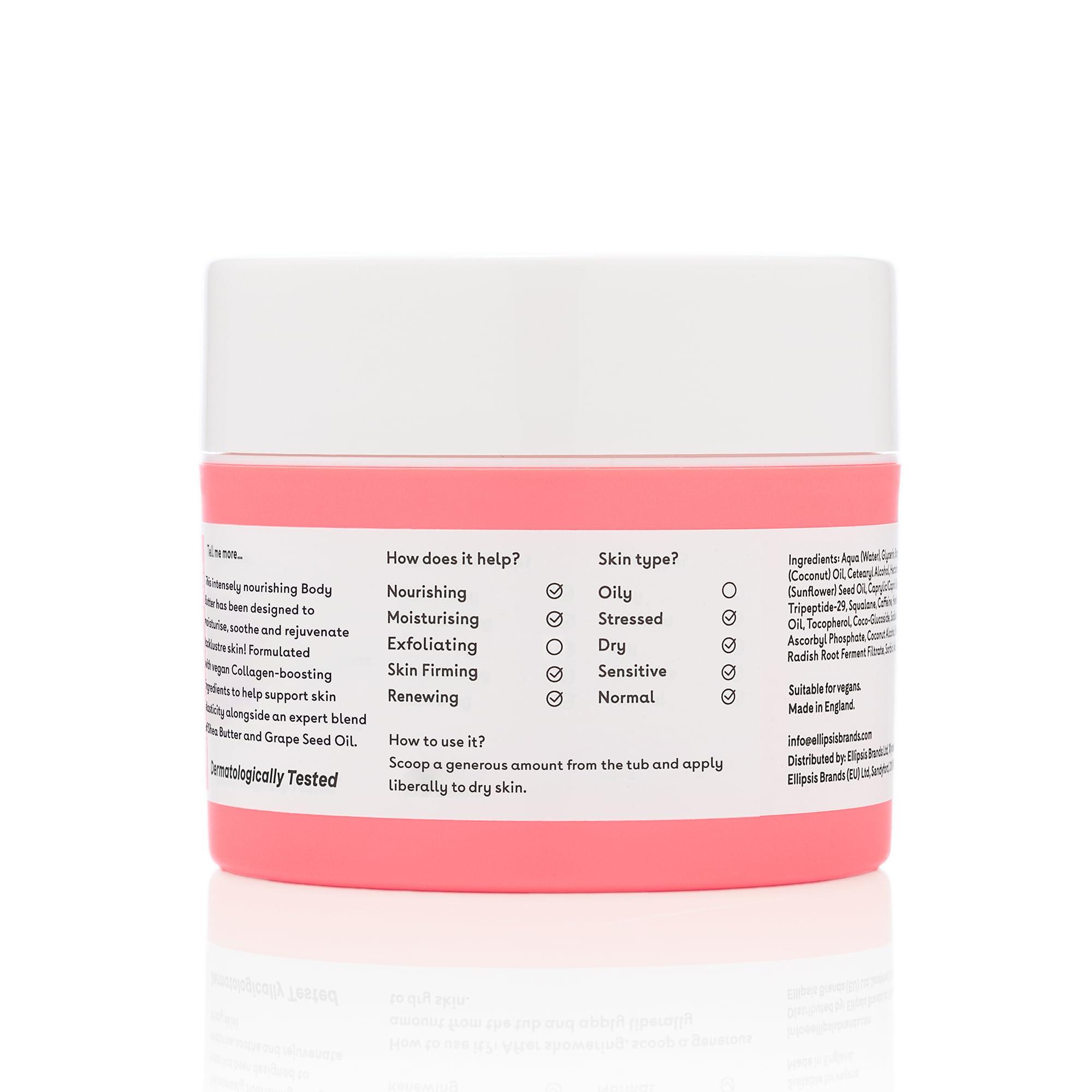 Q+A Q+A Collagen Body Butter: Luxuriously Rich, Intensely Moisturising Vegan Formula with Hydrolysed Vegetable Protein, Shea Butter, Squalane, and Golden Pear and Grape Scent for Soft, Supple Skin, 200ml