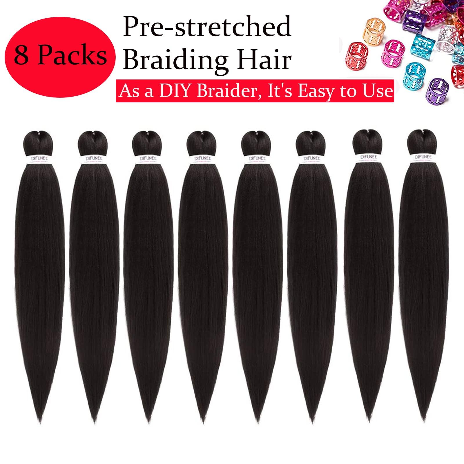 DIFUNEE DIFUNEE Pre-stretched Braiding Hair - 22 Inch 8 Packs Dark Brown Long Braiding Hair For Twist or Box Braids, Yaki Texture Hot Water Setting Synthetic Braiding Hair Extensions (22 Inch, 2-8P)