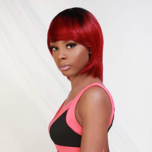 INSTANT FAB INSTANT FAB Medium Bob Human Hair Wig with China Bangs for Black Women Layered Straight Bob with Bangs Human Hair Non Lace Front Wigs - ONYX (12 Inch, OT1B/BURG)