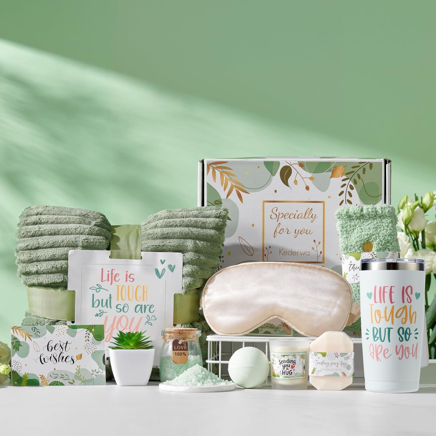 Kederwa Get Well Gifts for Women, Care Package Basket Inspirational Gifts for Women Self Care Pacakage Basket with Throw Blanket and Tumbler for Mom Best Friend Sister Wife