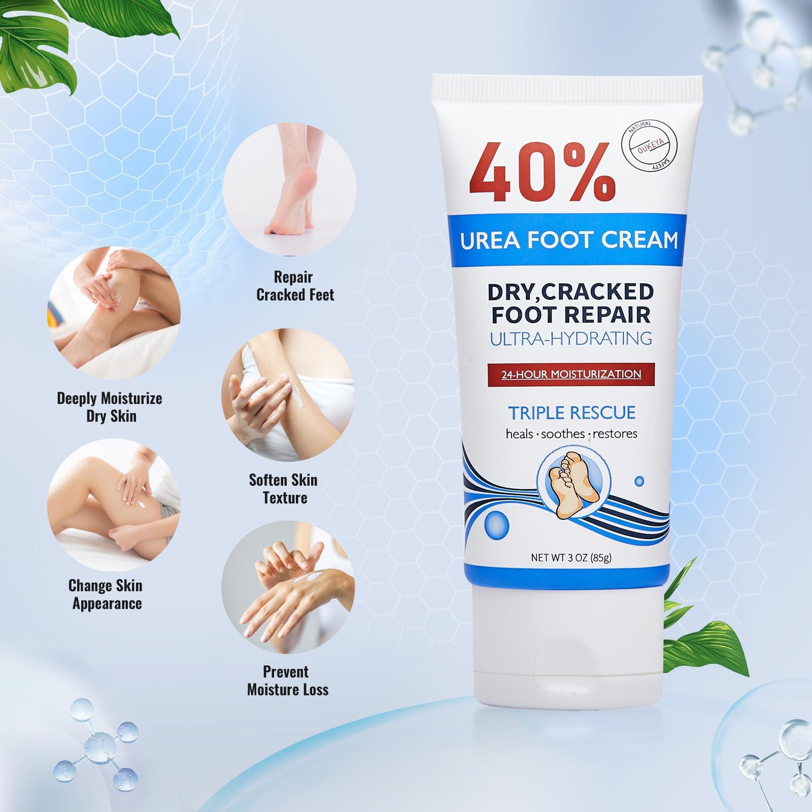 OUKEYA OUKEYA Urea Cream 40 Percent Tube 3 Oz, Urea Foot & Hand Cream for Dry Cracked, 40 per Urea Lotion for Feet Maximum Strength 3 Ounce(Pack of 3)
