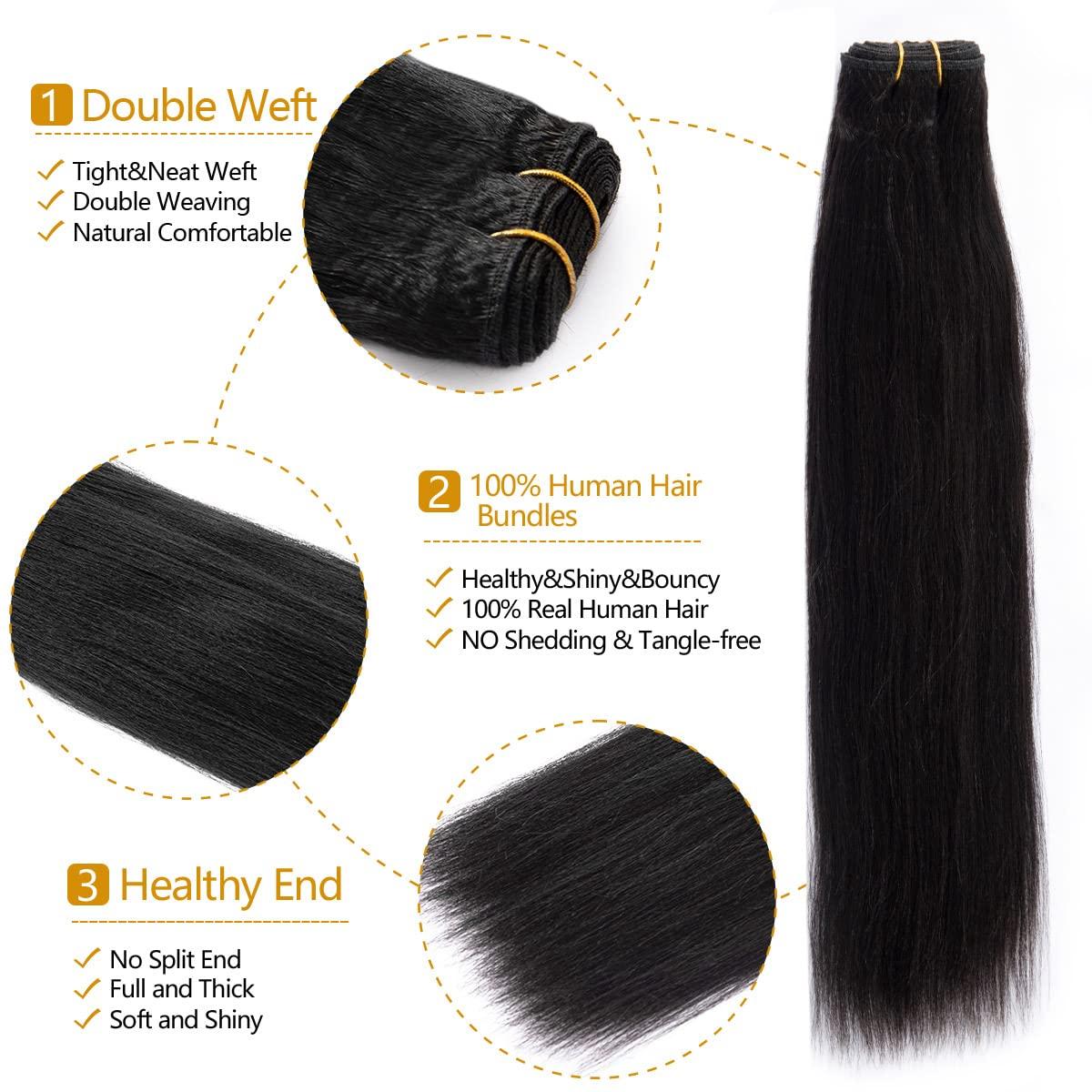 OURI OURI Hair Yaki Straight Human Hair 1 Bundle 9A 100% Unprocessed Virgin Brazilian Yaki Straight Human Hair Weaves 100g (16 Inch)