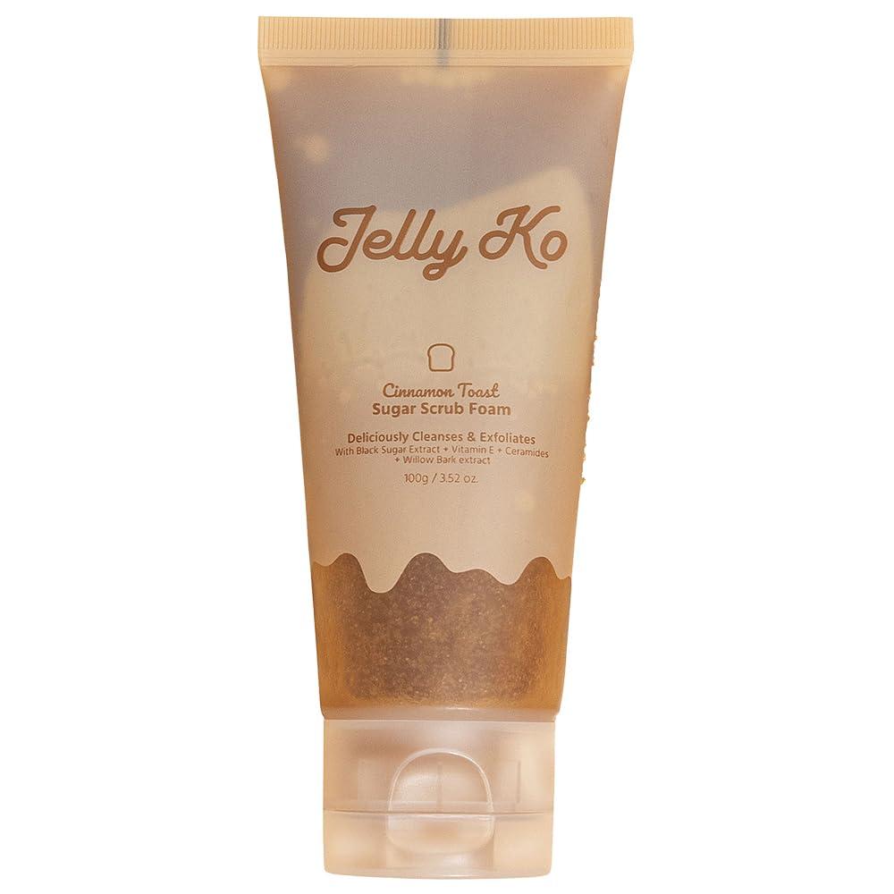 Jelly Ko Jelly Ko Cinnamon Toast Sugar Scrub Foam (3.52oz) - K-Beauty - 4-in-1 Cleanser, Exfoliator, Lip Scrub & Body Scrub - Cruelty Free - Oily, Acne-Prone & Combination Skin - Pore Cleanser