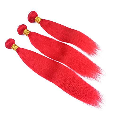 Generic Pure Red Peruvian Human Hair Silky Straight Bundles Deals 3Pcs Lot Bright Red Straight Virgin Human Hair Weave Wefts 10-30" Tangle Free (16 18 18)