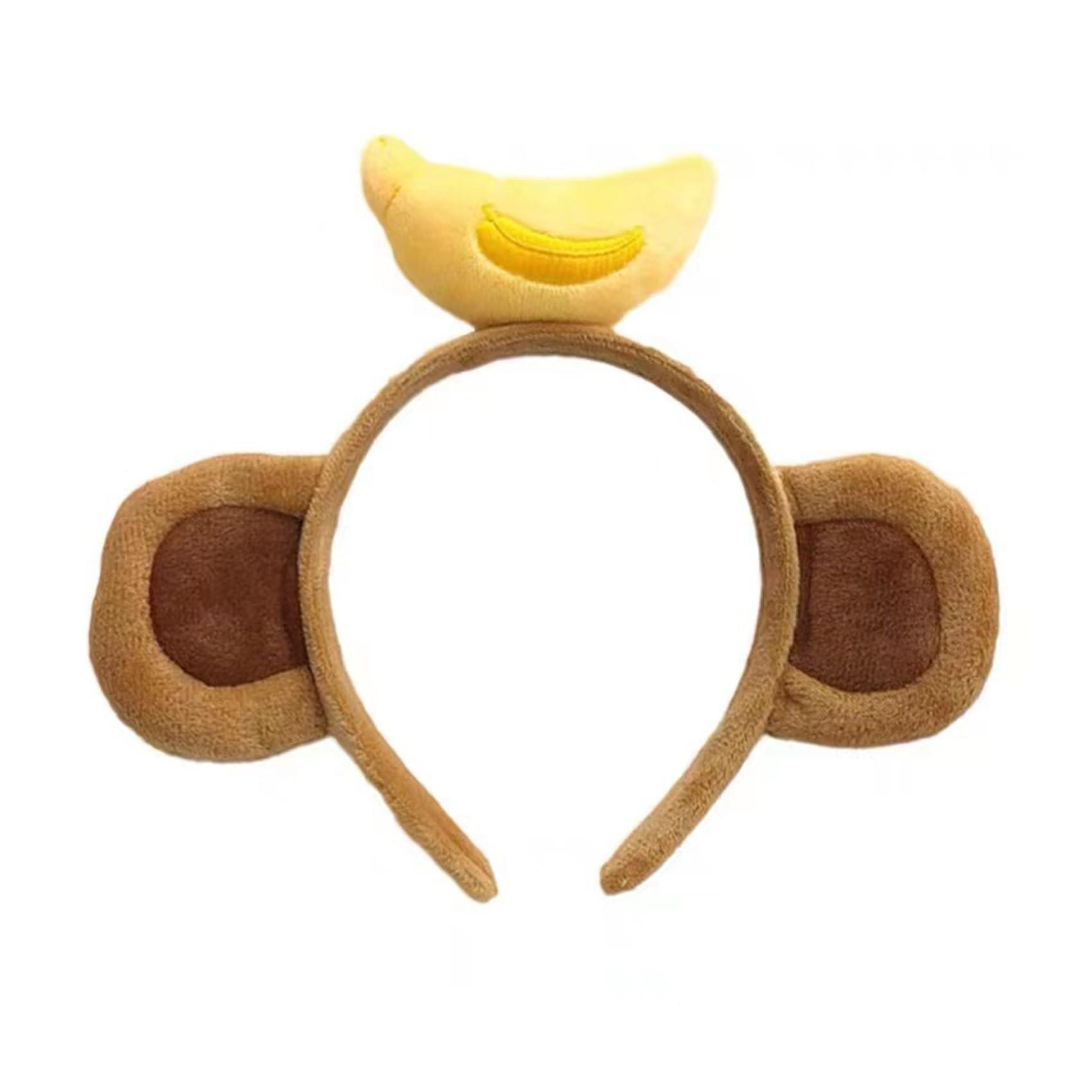 Ylimaf 3 Pack Monkey Headband with Banana Crown, Animal Ears Hairband for Costume Accessories