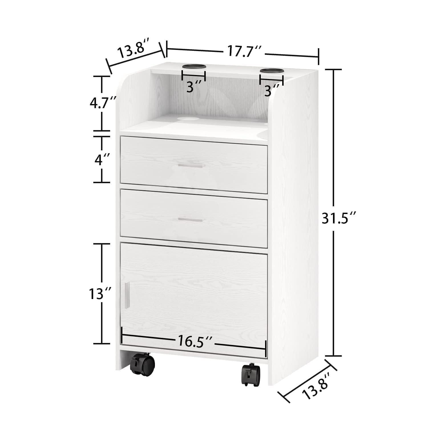 4ever2buy Beauty Salon Station, Rolling Beauty Station for Hair Stylist, Hair Salon Station Storage Cabinet with Wheels, Salon Table with 2 Drawers, Stylist Storage Cabinet with 2 Hair Dryer Holders (White)