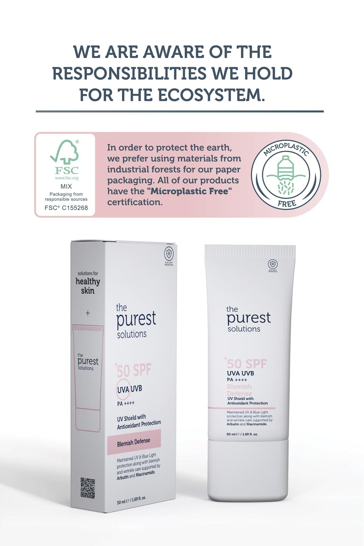 The Purest Solutions The Purest Solutions Blemish Defense (UV Shield with Antioxidant Protection SPF 50+) - 8h UVA Protection, Arbutin & Niacinamide for Skin Tone Harmonization and Moisturizers - Vegan (50 ml)