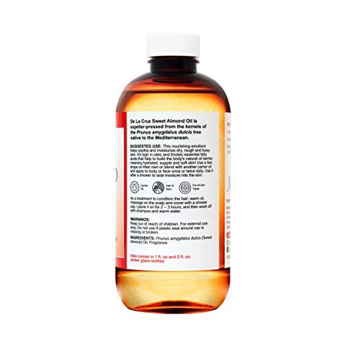 De La Cruz De La Cruz Sweet Almond Oil - Expeller Pressed Almond Oil for Skin and Hair 8 FL. OZ. (236 mL)
