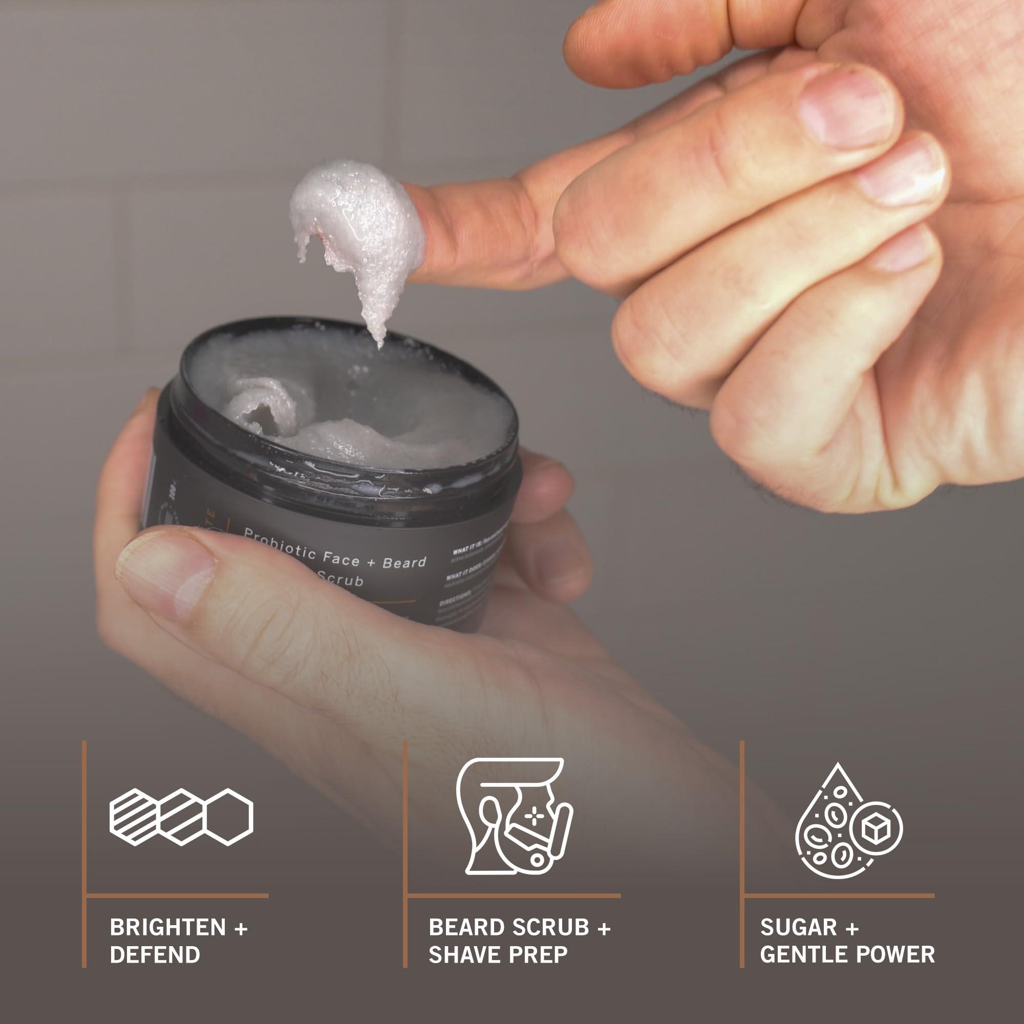 stubble & stache stubble & stache Exfoliating Probiotic Face & Beard Charcoal Sugar Scrub for Men - Deep Cleanse, Pre-Shave Wash, Natural Pore Minimizing Scrub for Daily Use - 3.4 fl oz