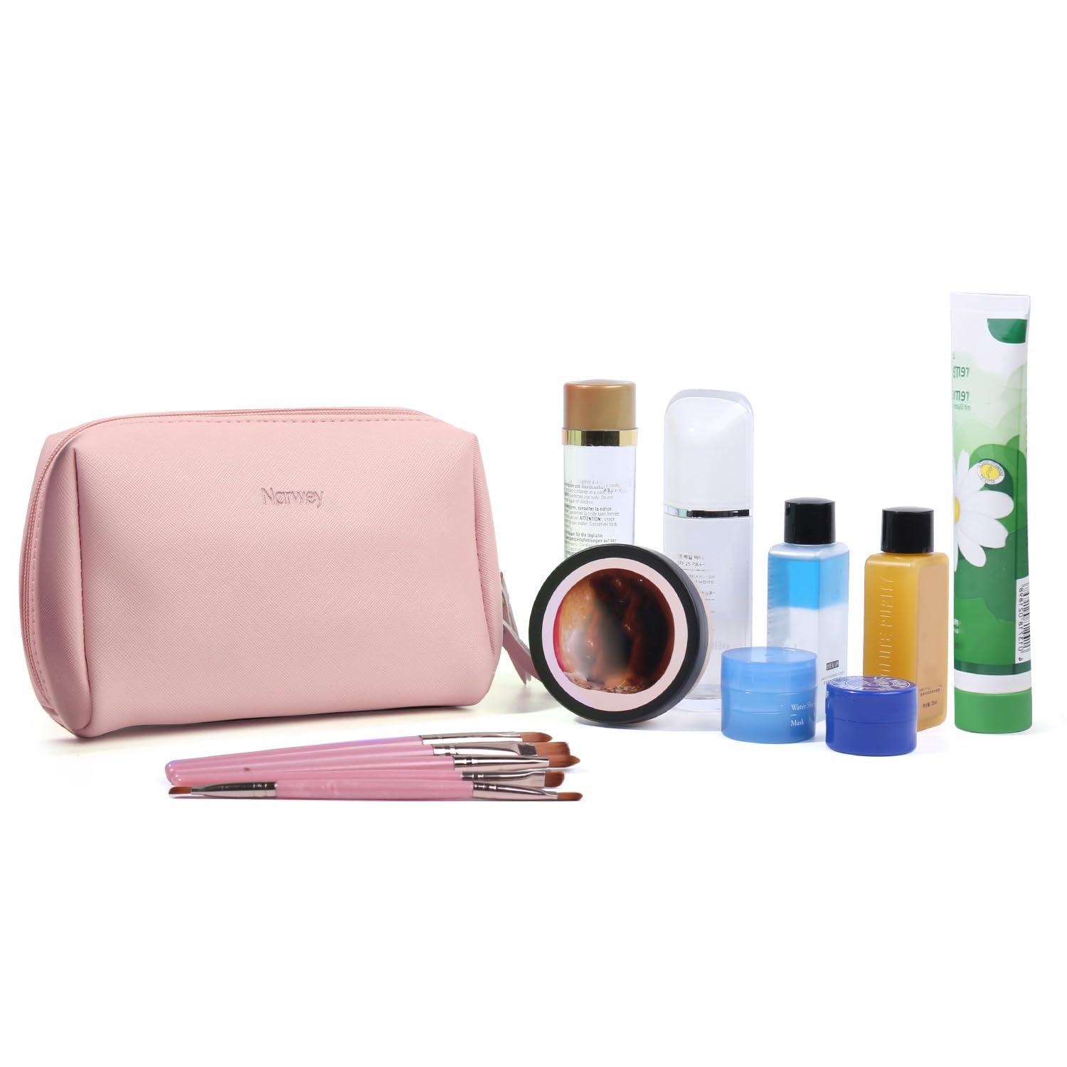 Narwey Narwey Small Vegan Leather Makeup Bag for Purse Travel Makeup Pouch Mini Cosmetic Bag for Women (Small, Pink)