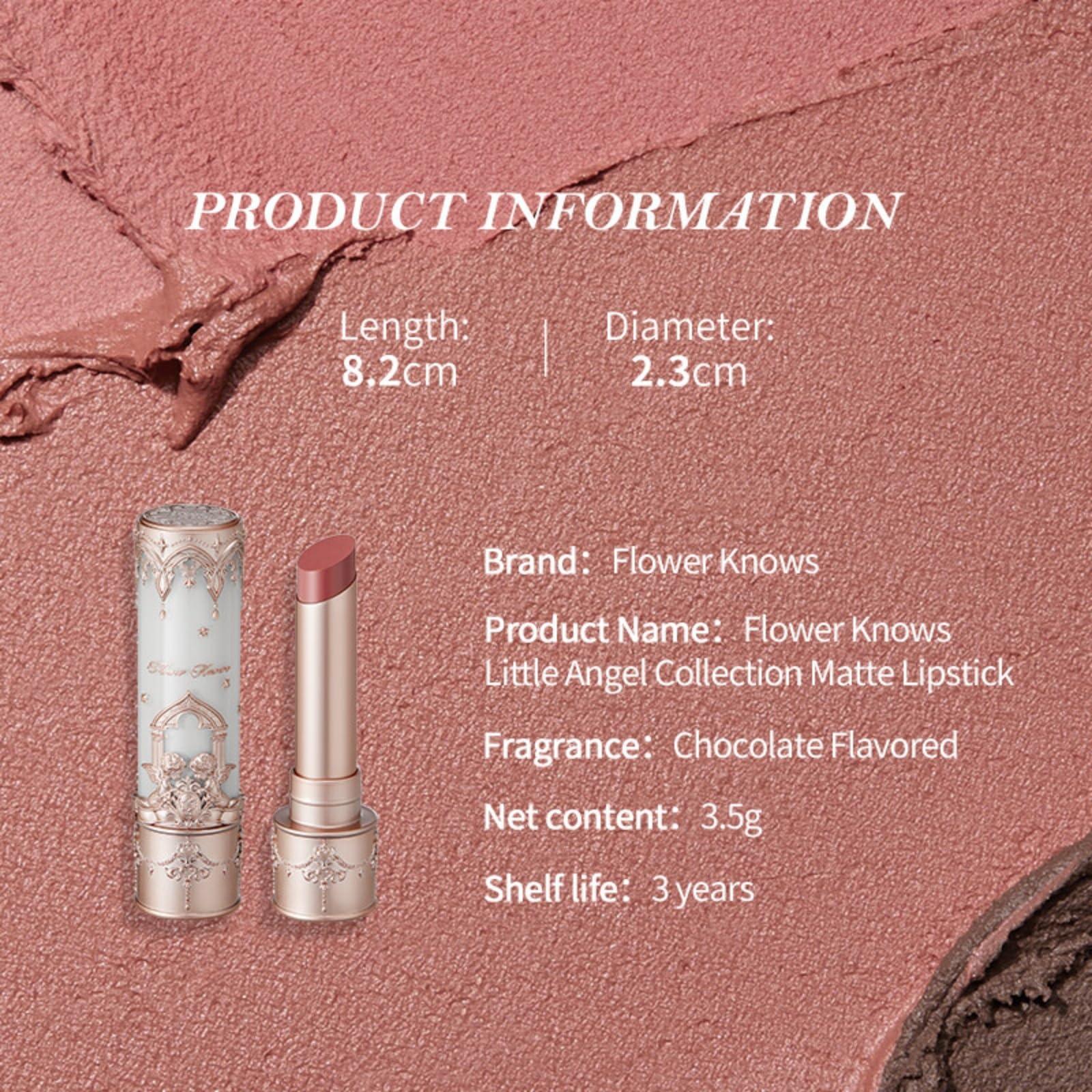 Flower Knows Flower Knows Little Angel Matte Lipstick,Super Soft & Ultra Silky Lip Stick,Long Lasting & Moisturizing Vegan Lip Mud for Girls&Women,Velvety Finish,3.5g,1Count(C01 Starry Cross)