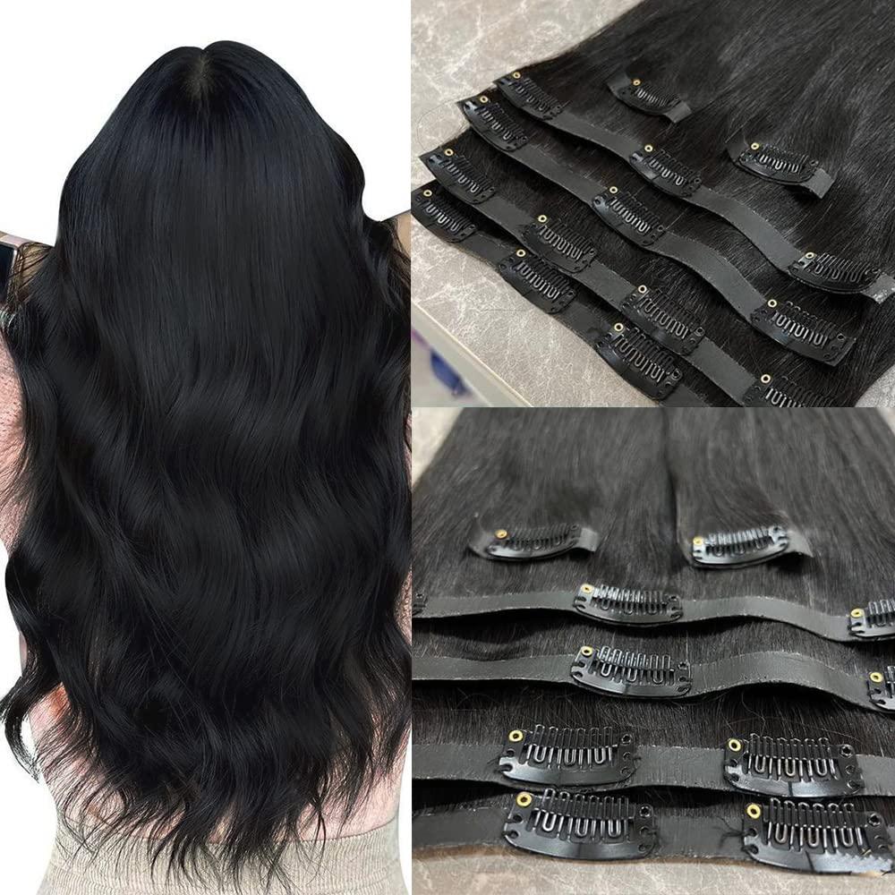 YOUNG BEAUTY Seamless Clip in Hair Extensions Real Human Hair Invisible PU Skin Weft Clip Ins Hair Silky Straight Double Weft Brazilian Hair 100g