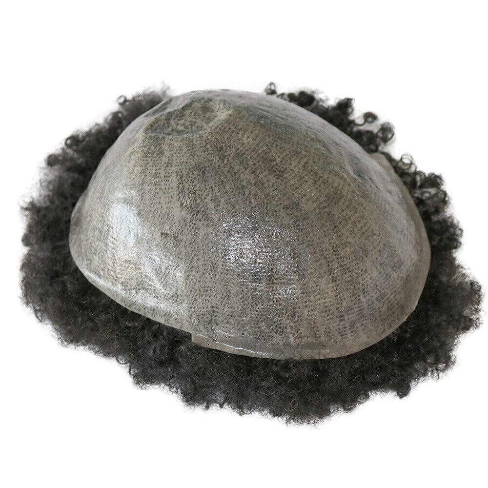 Generic Afro Toupee for Black Men Kinky Curly Brazilian Human Hair Piece African American Afro Wavy Men Toupee Hairpieces Full Poly Thin Skin Men Replacement System 8X10 Hair Units Black Men (4mm afro wave-1B# Natural Black)