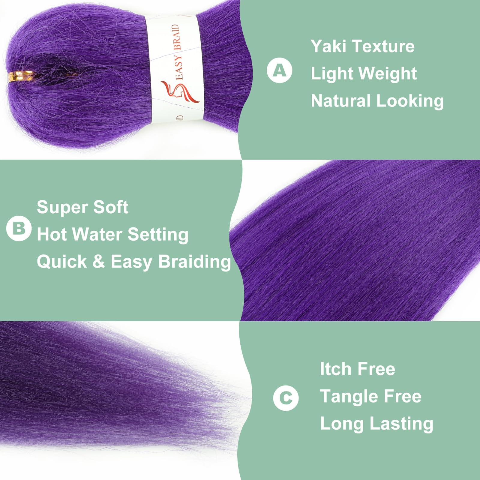 IIFLYDSFA Purple Braiding Hair Pre stretched 16 Inch 3 Packs Pre-stretched Braiding Hair EZ Braid Yaki Texture Synthetic Hair Extensions for Crochet Box Braids