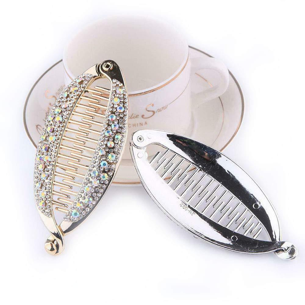 Acxico Acxico 2 pcs women's banana clip with diamond plating hairpin ponytail banana clip (1 gold and silver each)