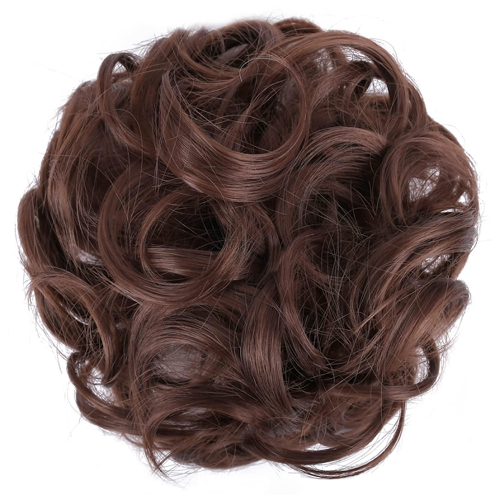ELAINE ELAINE Hair Buns Hair Piece Messy Tousled Wavy Curly Scrunchies Wrap Ponytail Extensions With Elastic Rubber Band Synthetic Donut Updo Hairpieces for Women Girls (Dark Auburn -#39)