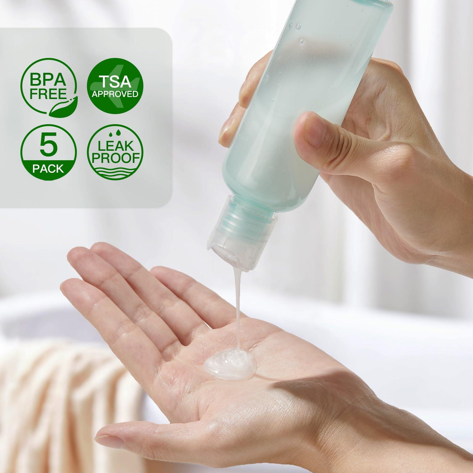 owlyee owlyee 3.4 oz Travel Bottles for Toiletries, Empty Travel Size Containers Tsa Approved, 5PCS Small Plastic Shampoo Bottles with Labels (100ml)