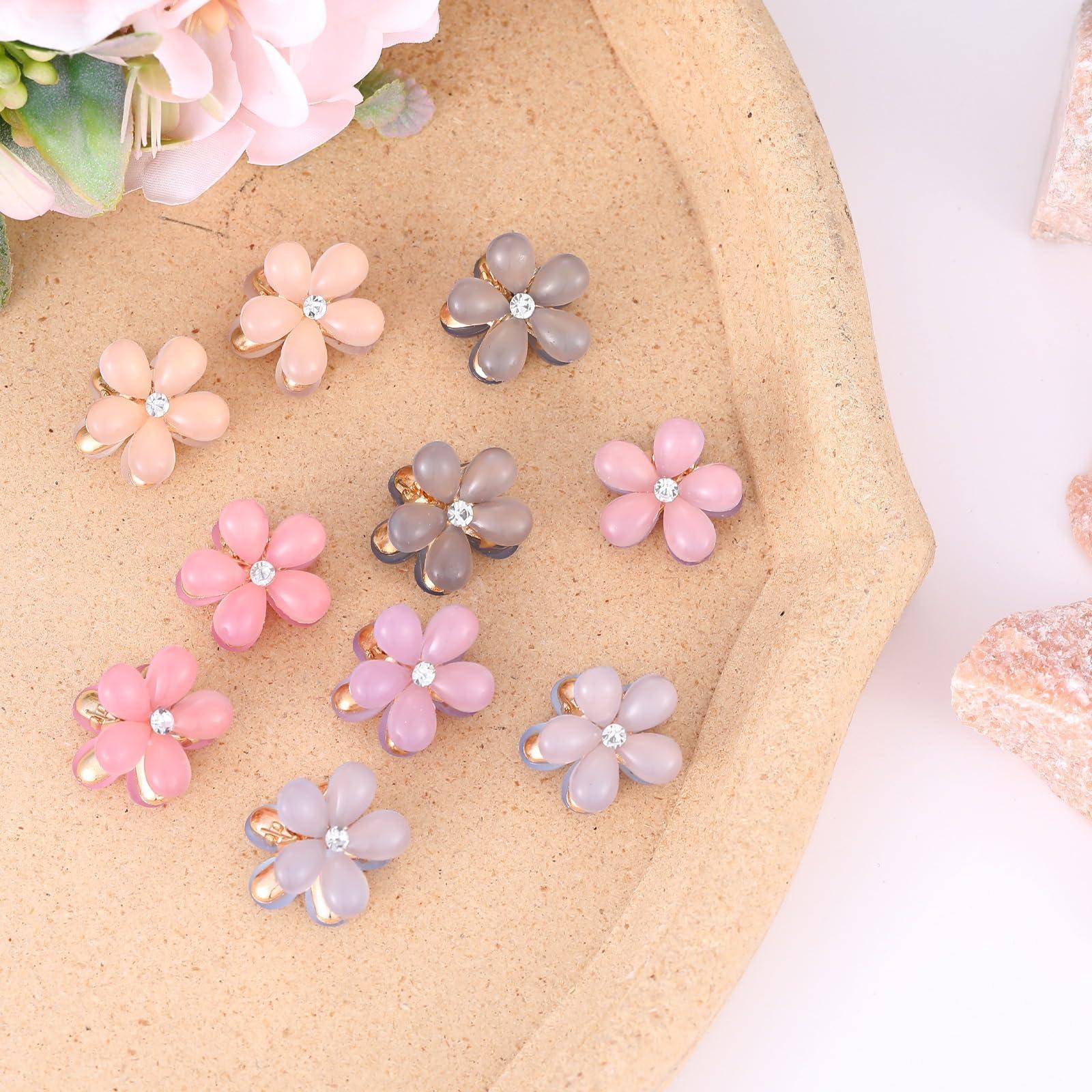 ITingstere 10Pcs Small Hair Claw Clips for Teens Women Mini Flower Hair Clips with Crystal Cute Metal Hair Pin Sparkling Barrettes for Sweet Bangs Nonslip Side Clip Hair Accessories