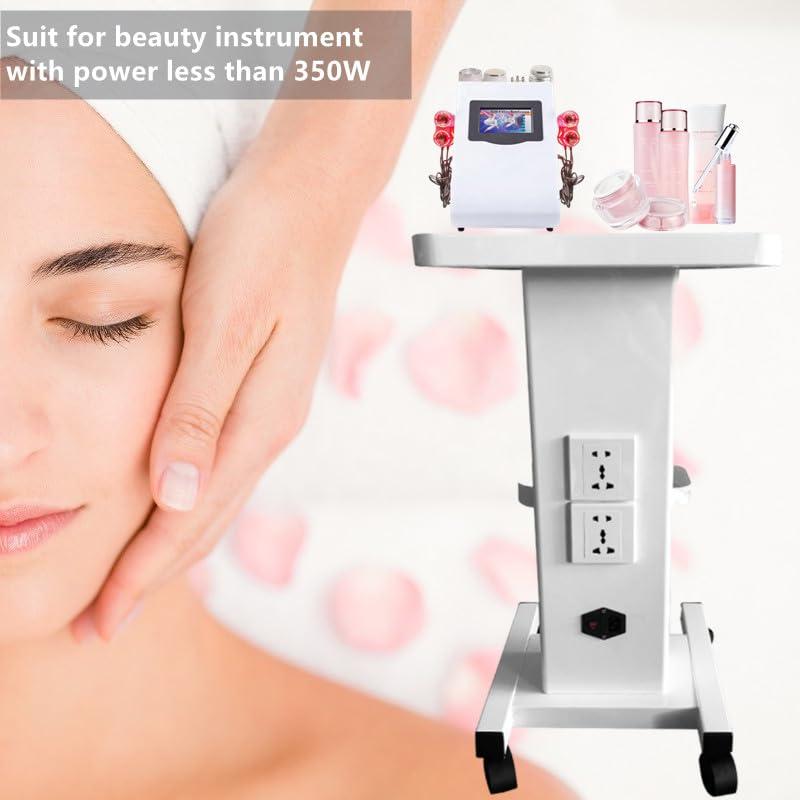 Gdrasuya10 Beauty Rolling Trolley Cart Equipment Mobile Salon Spa Service Instrument Cart White Multi-Purpose Holder Stand for Spa Machines with 110V Socket Wheels and Tray(Max Load 99lbs)