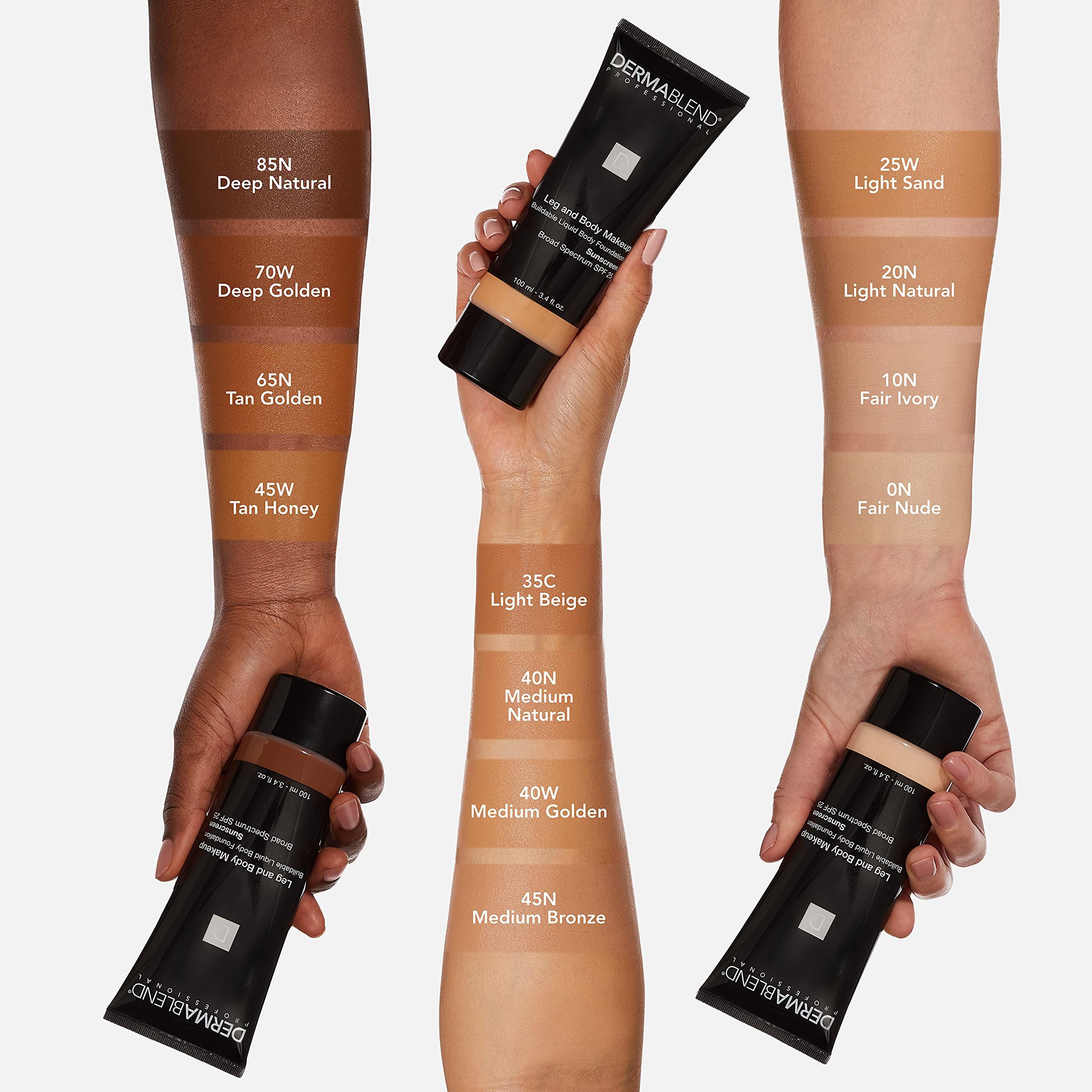 Dermablend Dermablend Leg and Body Makeup, with SPF 25. Skin Perfecting Body Foundation for Flawless Legs with a Smooth, Even Tone Finish, 3.4 Fl. Oz.
