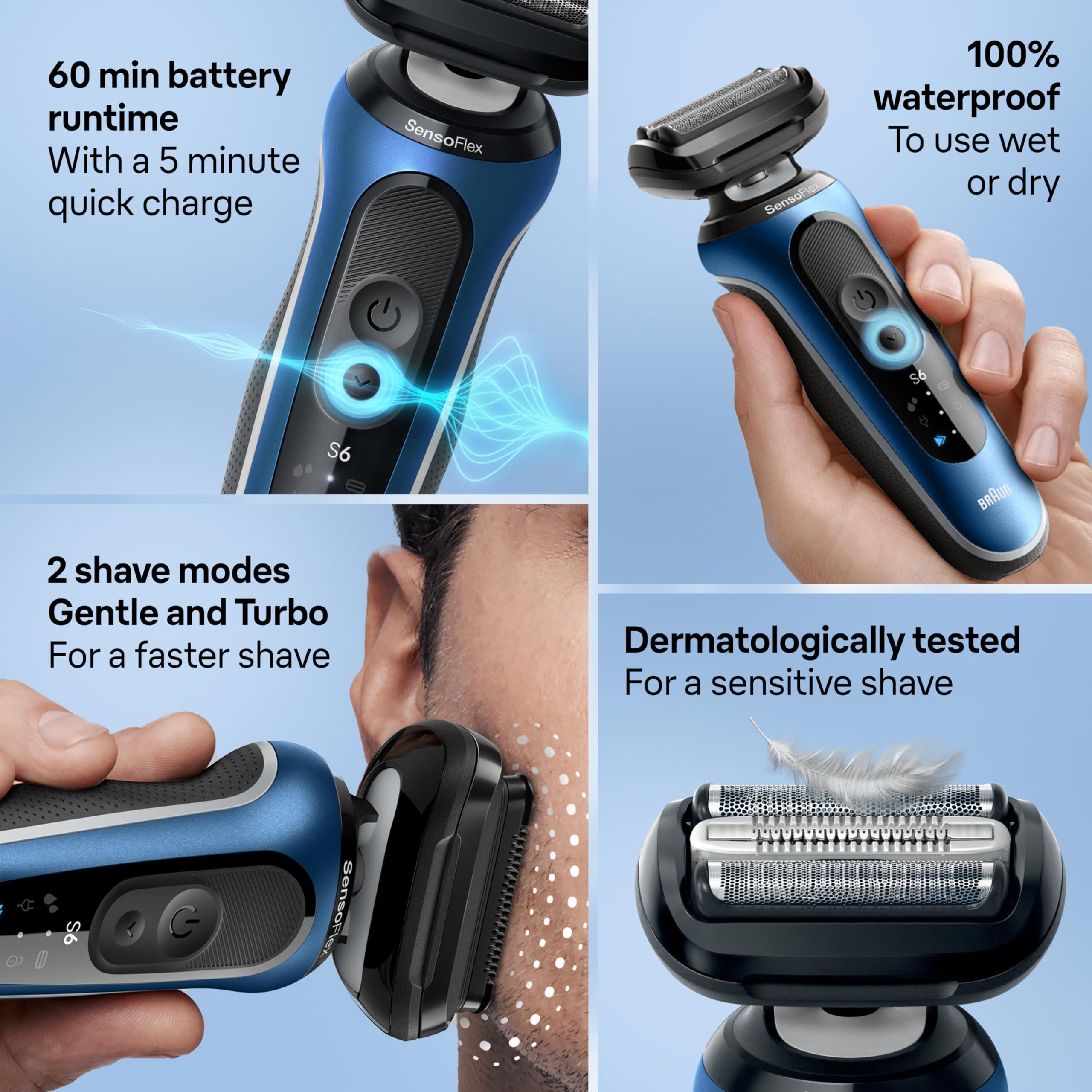 Braun Braun Electric Shaver for Men, Series 6 6177cc, Wet & Dry Shave, Turbo & Gentle Shaving Modes, Foil Shaver, Blue