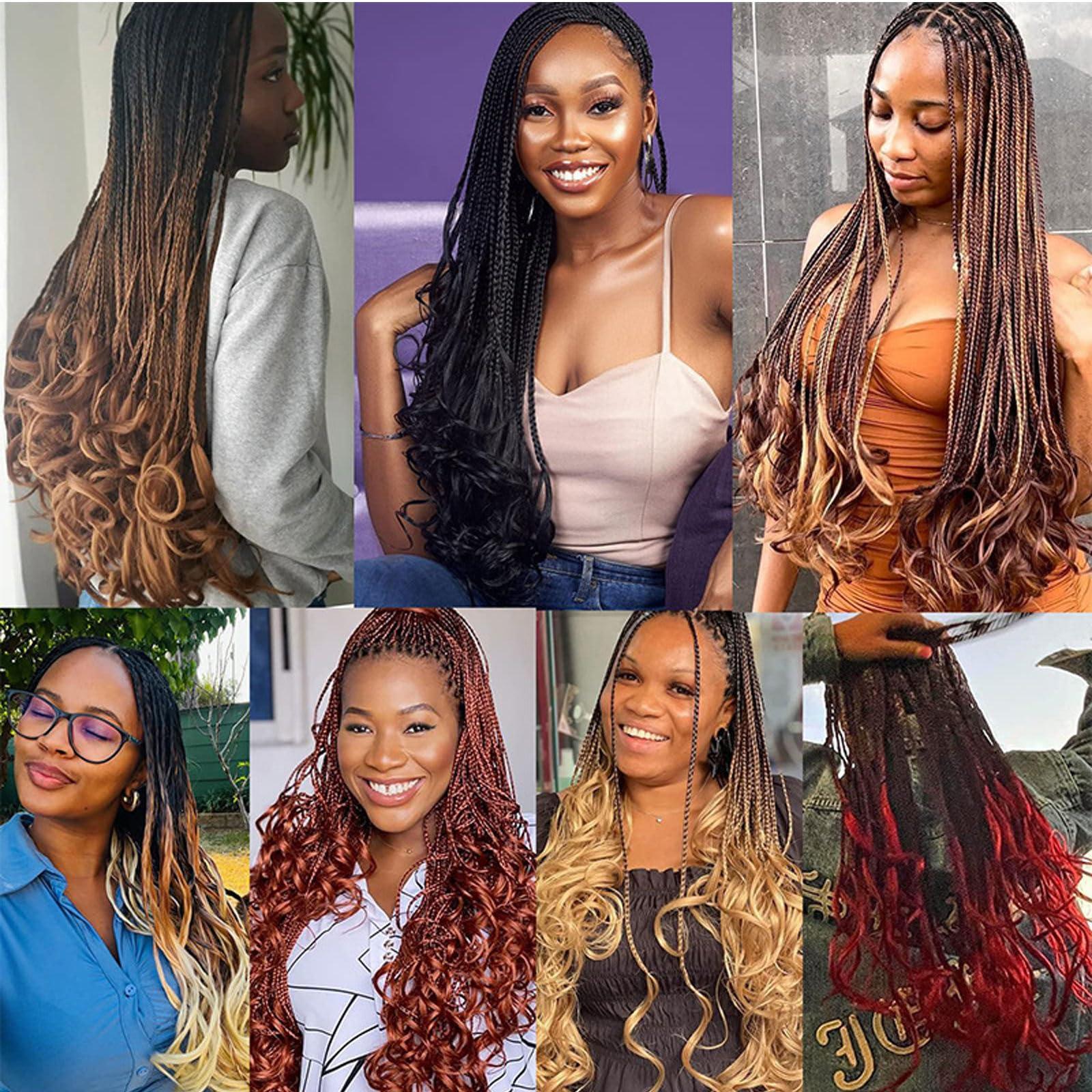 RIBONI French Curly Crochet Braids 18 Inch Wine Red Goddess Box Braids Crochet Hair With Bouncy Wavy Ends Pre Looped French Curly Braiding Hair Synthetic Hair Extensions 6 Packs