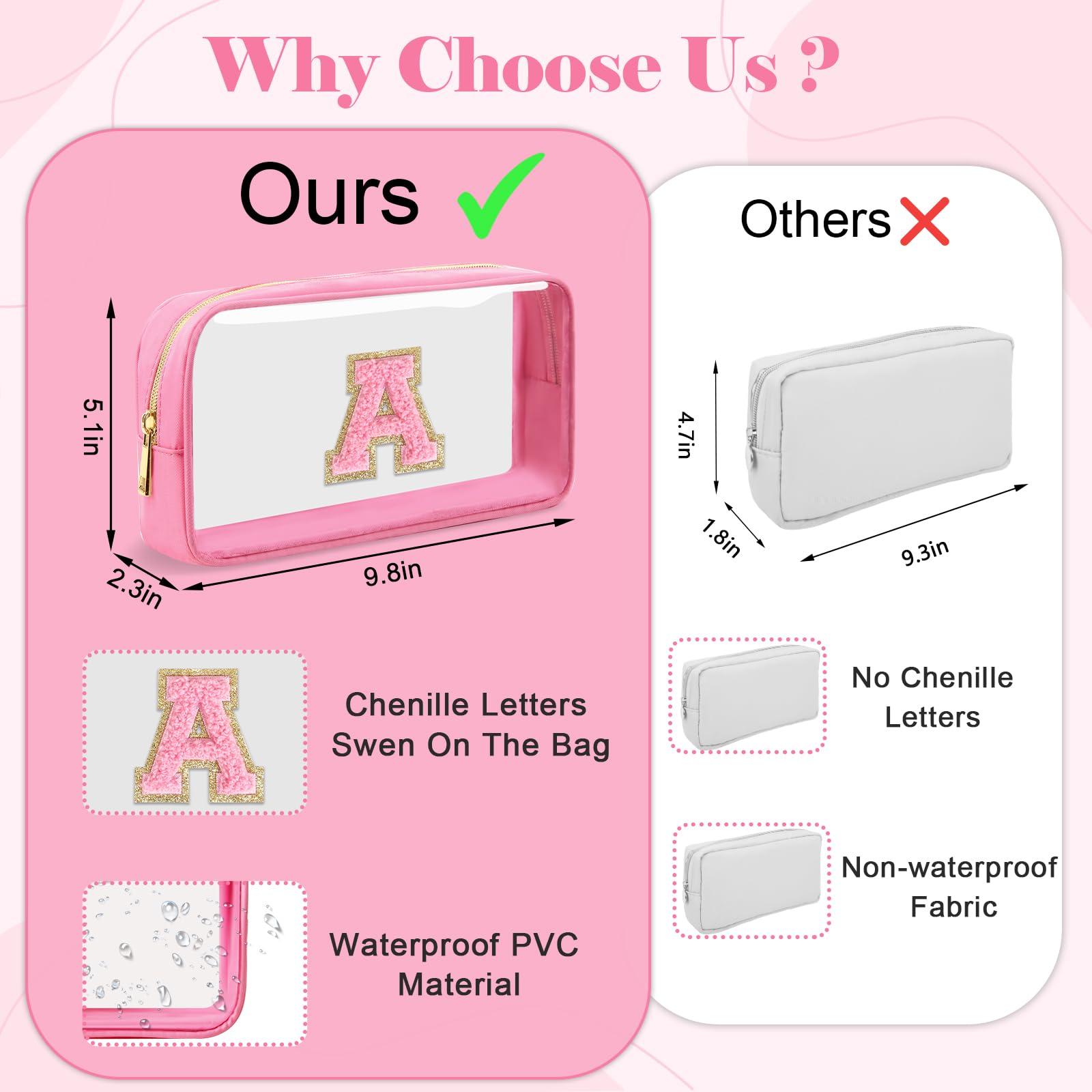 UIXIZQ UIXIZQ Personalized Initial Letter Clear Makeup Bag,Preppy Small Nylon&PVC Cosmetic Zipper Bag with Chenille Letter,Travel Skincare Toiletry Bag,Monogram Christmas Gift for Teen Girls Women,L