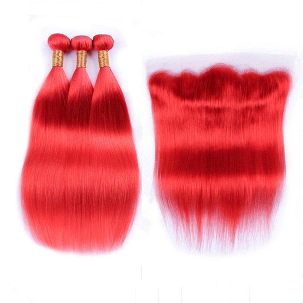 Tony beauty hair Tony Beauty Hair Virgin Brazilian Red Hair Weave Bundles with Full Lace Frontal Silky Straight Colored Red Brazilian Human Hair Bundles 3Pcs with 13x4 Lace Frontal Closure (24 24 24+24)