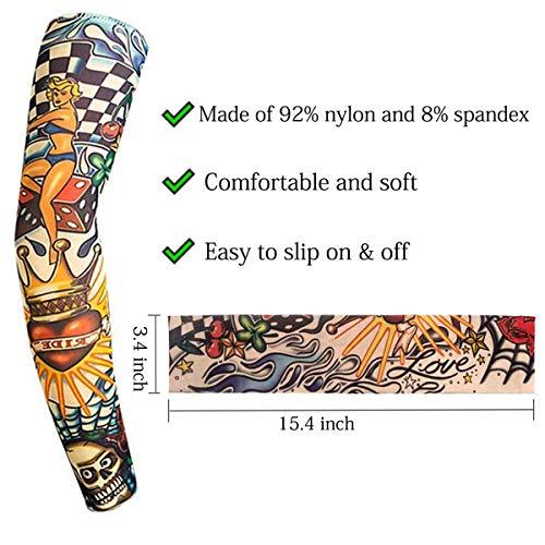 HILLHOME 12 PCS Temporary Tattoo Sleeves for Men Women Seamless,Arts Arm Sunscreen Fake Piercings Tattoos Cover Up Sleeves,Designs Tiger, Crown Heart, Skull, Tribal,Etc Unisex Stretchable Cosplay Accessories