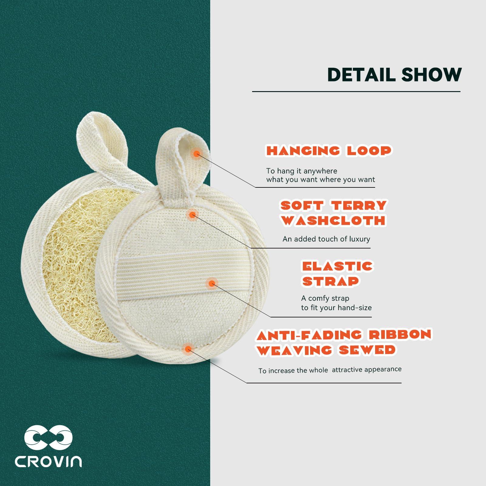 CROVIN CROVIN Shower Puffs and Premium Exfoliating Facial Loofah for Men and Women-Elastic Hand Strap Body Brush to Soothe, Cleanse Your Skin